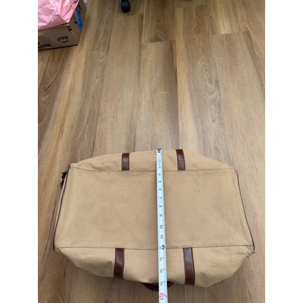 Polo Ralph Lauren Vintage Canvas Duffle Bag Tan Brown Leather Trim Weekender